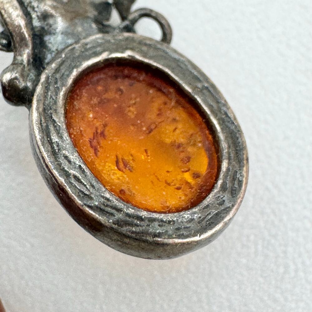 Amber Patina’d Silver Earrings Art Nouveau Style Floral Acid Tested Ornate 4.78g - Picture 8 of 13